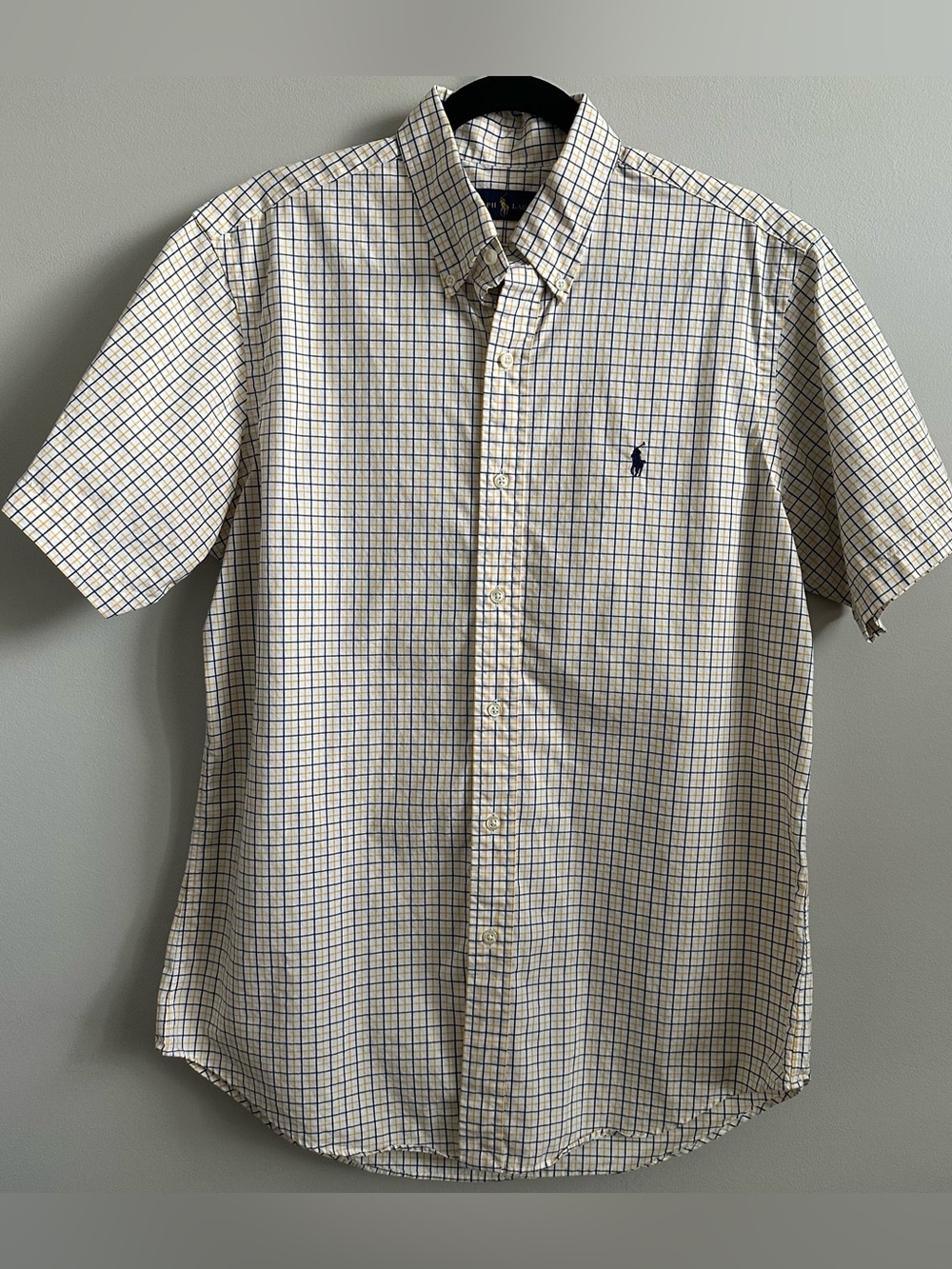 Ralph Lauren Classic Fit Men's Short Sleeve Checkered Shirt Yellow Blue Cotton M